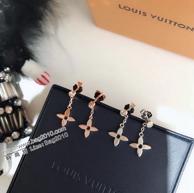 Louis Vuitton純銀飾品 路易威登四葉草單鑽耳釘 LV四葉草925鏈條耳環  zglv2109